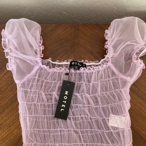 NWT Motel Marilla Sheer Crop Top - Lavender - Picture 2 of 4